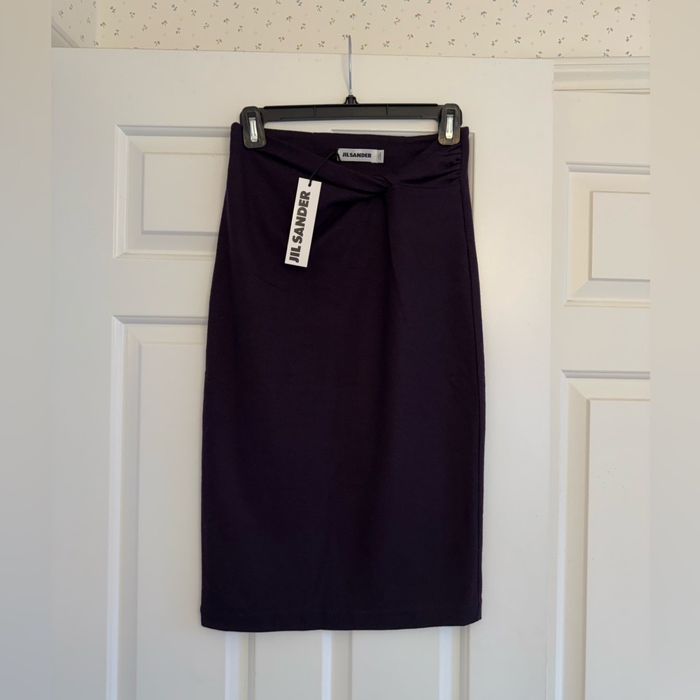 NWT Jil Sander 100% Wool Deep Purple Midi Skirt EU 34 Women’s XS